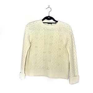 J. CREW Popcorn Knit Fisherman Wool Cream Sweater